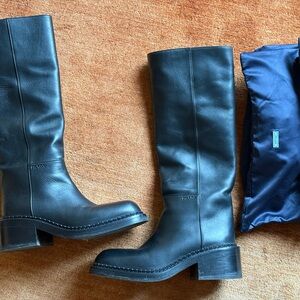 Prada Black Leather Tall Boots